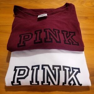 PINK Victoria's Secret Burgundy and White Short Sleeve Tees